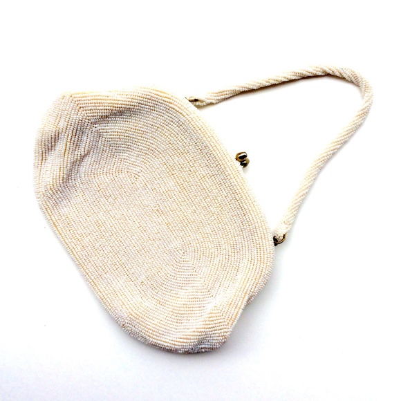 Vintage VTG Beaded Ivory Clutch Evening Handbag - Picture 4 of 8